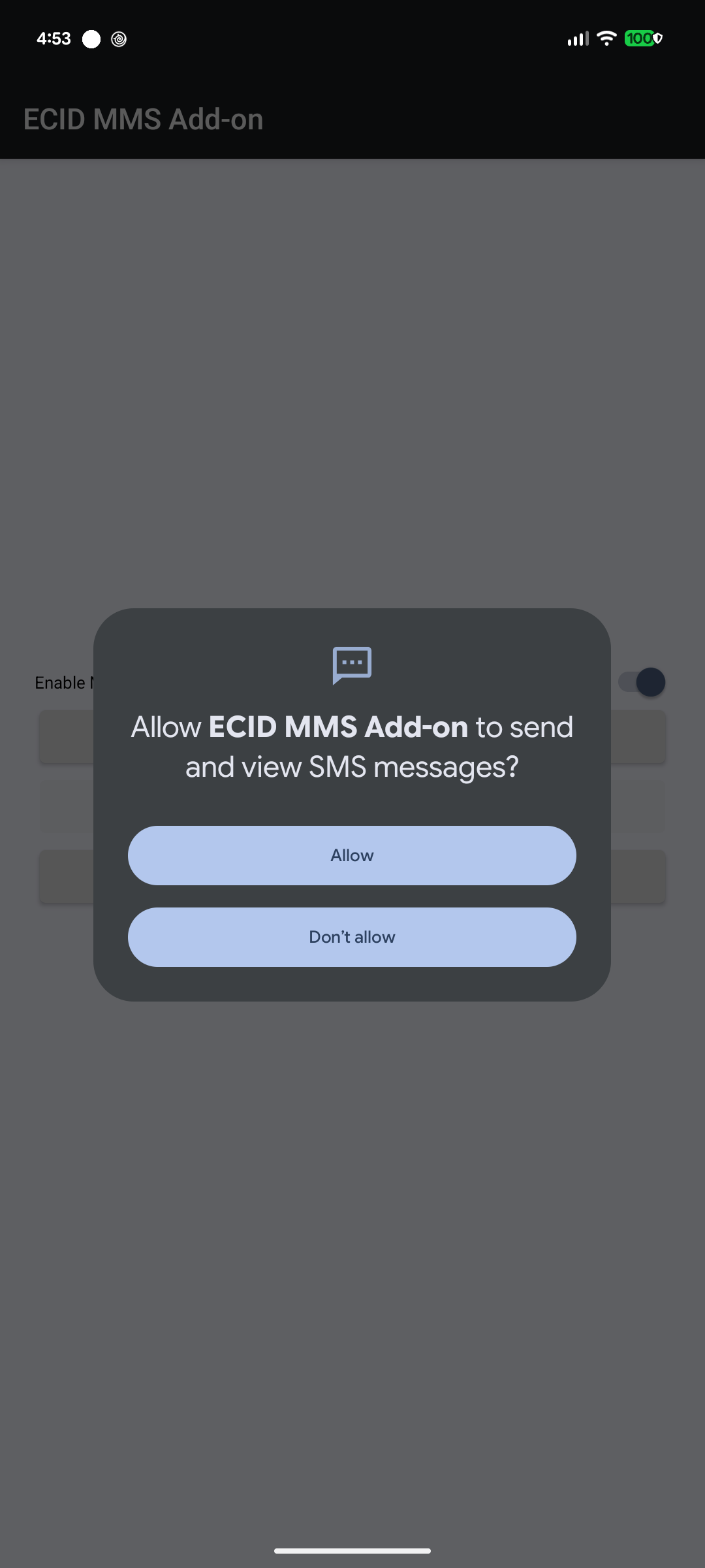 Android system dialog asking to allow SMS permission
